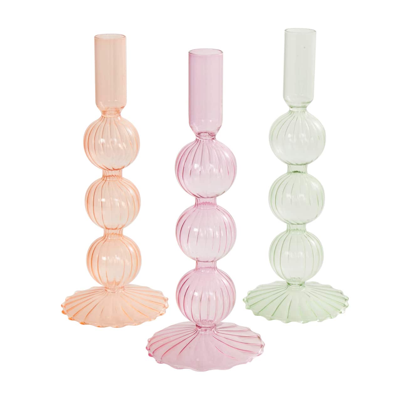 9" Multicolor Glass Textured Triple Bubble Taper Candle Holder Set, 3ct.